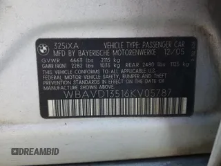 2006 BMW 3 Series 325xi with VIN WBAVD13516KV05787, listed as a Copart auction lot 42367735 with 177,220 mi miles and Salvage Title. Bid and sale history available at carsss.com. Image 12.