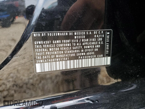 2015 Volkswagen Golf SportWagen TDI SE with VIN 3VWCA7AU8FM511561, listed as a Copart auction lot 57203194 with 149,044 mi miles and Salvage Title. Bid and sale history available at carsss.com. Image 12.