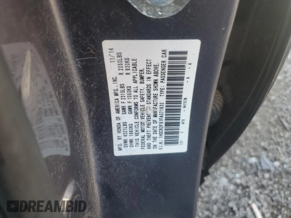 2015 Honda Accord EX-L с VIN 1HGCR2F81FA071630, выставлен на аукционе Copart как лот 57248565 с пробегом 79 071 миль миль и Списание • Salvage title. История ставок и продаж доступна на DreamBid. Изображение 12.