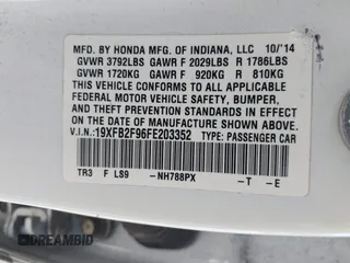 2015 Honda Civic EX-L with VIN 19XFB2F96FE203352, listed as a IAAI auction lot 42136173 with 152,124 mi miles. Bid and sale history available at carsss.com. Image 9.