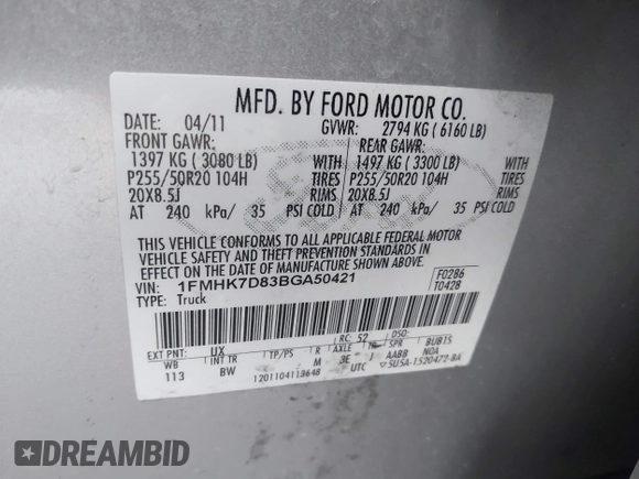 2011 Ford Explorer XLT с VIN 1FMHK7D83BGA50421, выставлен на аукционе IAAI как лот 41110558 с пробегом 206 329 миль миль и . История ставок и продаж доступна на DreamBid. Изображение 9.