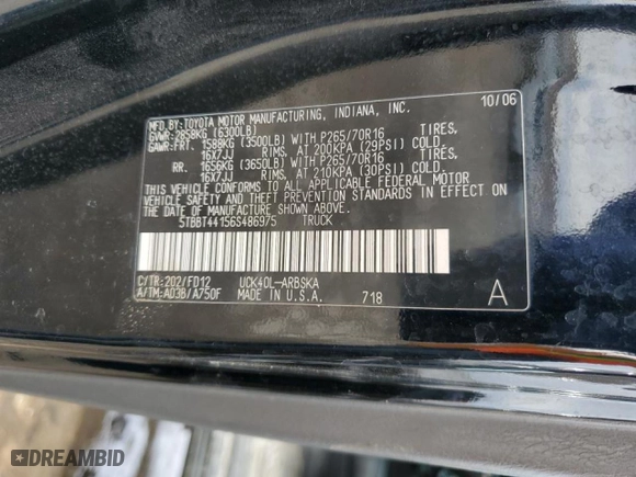 2006 Toyota Tundra SR5 with VIN 5TBBT44156S486975, listed as a Copart auction lot 45982685 with 142,325 mi miles and Salvage Title. Bid and sale history available at carsss.com. Image 15.