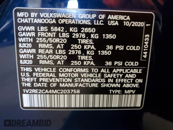 2021 Volkswagen Atlas SE z VIN 1V2RE2CA4MC203758, wystawiony jako Copart lot #75202544 z przebiegiem 35 000 mil mil oraz Szkoda całkowita • Salvage title. Historia ofert i sprzedaży dostępna na DreamBid. Obrazek 14.