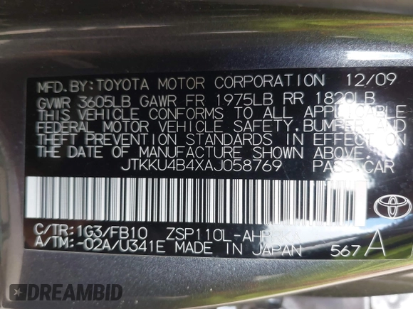 2010 Scion xD with VIN JTKKU4B4XAJ058769, listed as a IAAI auction lot 42243383 with 179,740 mi miles and . Bid and sale history available at DreamBid. Image 9.