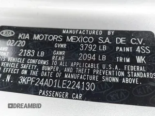 2020 Kia Forte LXS with VIN 3KPF24AD1LE224130, listed as a IAAI auction lot 41788497 with 7,904 mi miles. Bid and sale history available at carsss.com. Image 9.