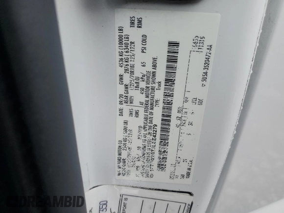 2020 Ford F-250 XL z VIN 1FT7W2BT3LEE43279, wystawiony jako Copart lot #56520545 z przebiegiem 200 578 mil mil oraz Czysty tytuł • Clean title. Historia ofert i sprzedaży dostępna na DreamBid. Obrazek 12.