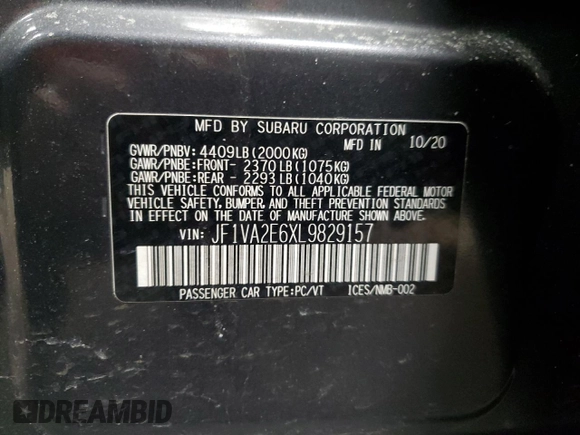 2020 Subaru WRX STI with VIN JF1VA2E6XL9829157, listed as a Copart auction lot 45809505 with 0 mi miles and Salvage Title. Bid and sale history available at carsss.com. Image 15.