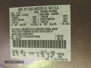 2002 Ford F-150 XL with VIN 1FTRX17232NA79508, listed as a IAAI auction lot 41870844 with 111,429 mi miles. Bid and sale history available at carsss.com. Image 9.