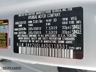 2013 Hyundai Santa Fe 2.0T Sport with VIN 5XYZUDLA6DG118531, listed as a Copart auction lot 52639755 with 172,200 mi miles and Clean Title. Bid and sale history available at carsss.com. Image 13.
