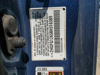 2008 Honda Civic Cpe LX with VIN 2HGFG12658H516389, listed as a Copart auction lot 51164055 with 204,514 mi miles and Salvage Title. Bid and sale history available at carsss.com. Image 12.