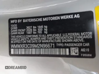 2021 MINI Hardtop Cooper with VIN WMWXR3C09M2N96671, listed as a IAAI auction lot 42031023 with 12,450 mi miles and . Bid and sale history available at DreamBid. Image 9.