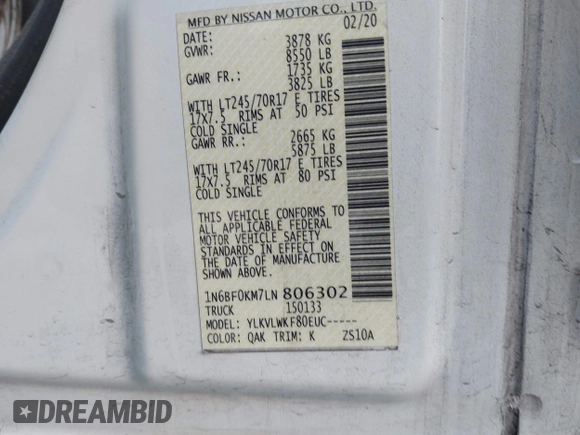 2020 Nissan NV Cargo SV z VIN 1N6BF0KM7LN806302, wystawiony jako IAAI lot #42239491 z przebiegiem 136 204 mil mil oraz . Historia ofert i sprzedaży dostępna na DreamBid. Obrazek 9.