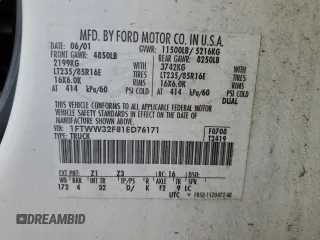 2001 Ford F-350 XL with VIN 1FTWW32F81ED76171, listed as a Copart auction lot 85030524 with 294,338 mi miles and Salvage title. Bid and sale history available at DreamBid. Image 12.