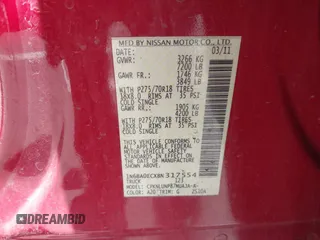 2011 Nissan Titan Pro-4X z VIN 1N6BA0ECXBN317554, wystawiony jako IAAI lot #42310942 z przebiegiem 152 264 mil mil oraz . Historia ofert i sprzedaży dostępna na DreamBid. Obrazek 9.