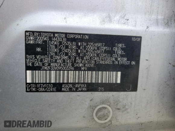 2009 Toyota RAV4 with VIN JTMZF33V095003396, listed as a Copart auction lot 53757585 with 153,732 mi miles and Salvage Title. Bid and sale history available at carsss.com. Image 13.