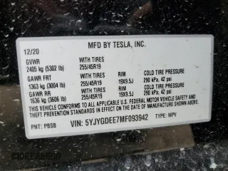2021 Tesla Model Y Long Range z VIN 5YJYGDEE7MF093942, wystawiony jako Copart lot #54762425 z przebiegiem 20 492 mil mil oraz Szkoda całkowita • Salvage title. Historia ofert i sprzedaży dostępna na DreamBid. Obrazek 12.