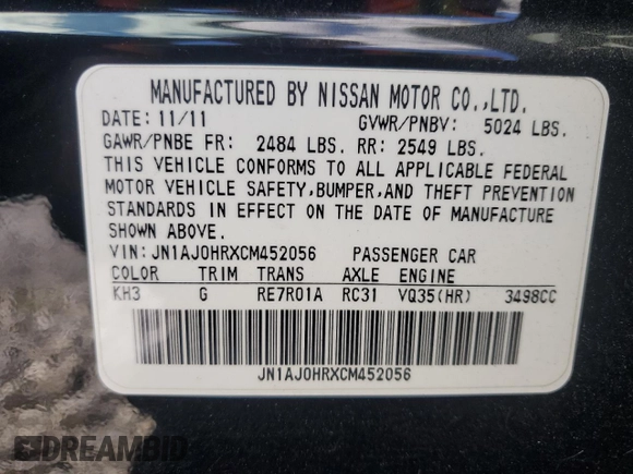 2012 Infiniti EX Journey with VIN JN1AJ0HRXCM452056, listed as a Copart auction lot 75519524 with 92,030 mi miles and Salvage Title. Bid and sale history available at carsss.com. Image 14.