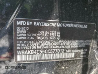 2012 BMW 7 Series 740Li with VIN WBAKB4C55CC577012, listed as a Copart auction lot 62151725 with 111,320 mi miles and Salvage title. Bid and sale history available at DreamBid. Image 12.