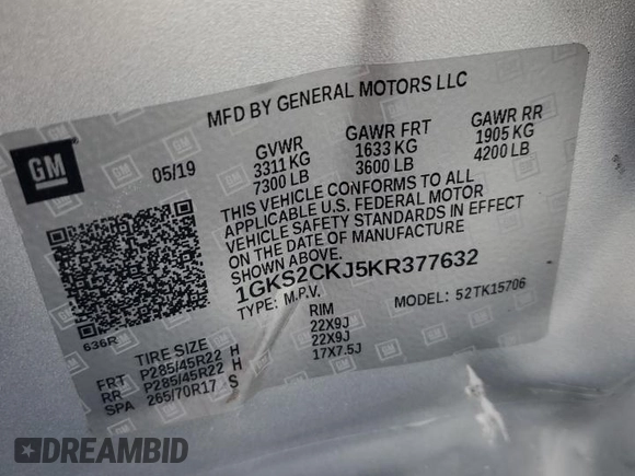 2019 GMC Yukon Denali with VIN 1GKS2CKJ5KR377632, listed as a Copart auction lot 47381685 with 79,163 mi miles and Salvage Title. Bid and sale history available at carsss.com. Image 14.