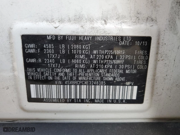 2014 Subaru Outback 2.5i Limited with VIN 4S4BRCPCXE3248385, listed as a Copart auction lot 45761875 with 99,619 mi miles and Salvage Title. Bid and sale history available at carsss.com. Image 13.