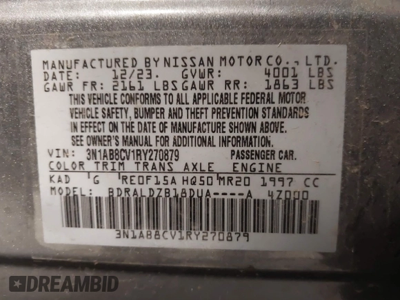 2024 Nissan Sentra SV with VIN 3N1AB8CV1RY270879, listed as a IAAI auction lot 42174493 with 28,735 mi miles. Bid and sale history available at carsss.com. Image 9.
