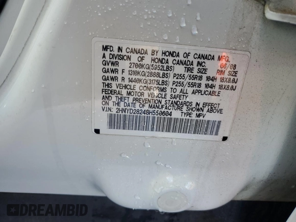 2008 Acura MDX with VIN 2HNYD28248H550604, listed as a Copart auction lot 49809955 with 244,213 mi miles and Salvage Title. Bid and sale history available at DreamBid. Image 13.