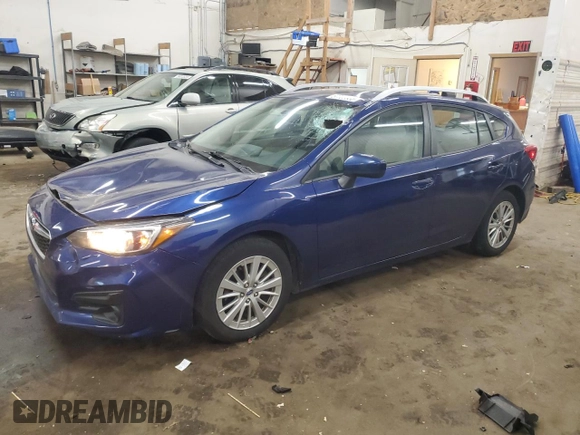 2018 Subaru Impreza Premium с VIN 4S3GTAB65J3711755, выставлен на аукционе Copart как лот 57759935 с пробегом 86 666 миль миль и Списание • Salvage title. История ставок и продаж доступна на DreamBid. Изображение 1.