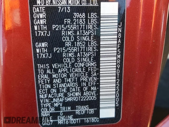2013 Nissan Juke S with VIN JN8AF5MR9DT222005, listed as a Copart auction lot 46606875 with 0 mi miles and Salvage Title. Bid and sale history available at carsss.com. Image 16.