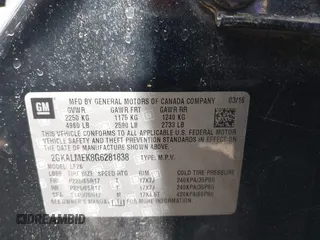 2016 GMC Terrain SLE with VIN 2GKALMEK8G6281838, listed as a IAAI auction lot 42090606 with 120,346 mi miles and . Bid and sale history available at carsss.com. Image 9.