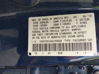 2010 Honda Accord LX-P z VIN 1HGCP2F42AA156648, wystawiony jako IAAI lot #42238667 z przebiegiem 136 119 mil mil oraz . Historia ofert i sprzedaży dostępna na DreamBid. Obrazek 9.