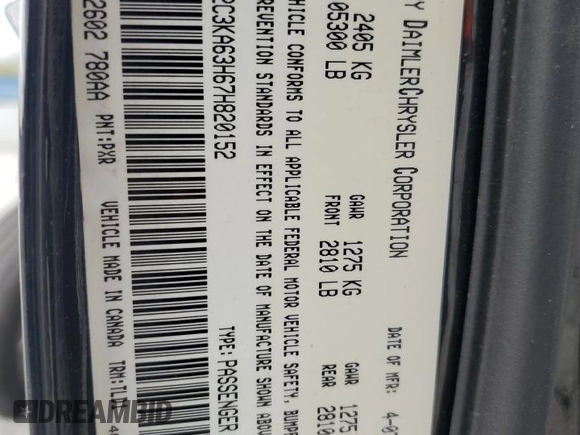2007 Chrysler 300 C with VIN 2C3KA63H67H820152, listed as a Copart auction lot 50472634 with 72,330 mi miles and Salvage Title. Bid and sale history available at carsss.com. Image 12.