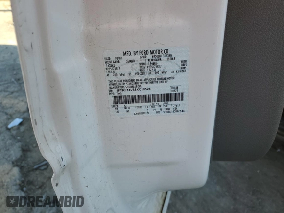 2008 Ford F-150 XL with VIN 1FTRF14V68KC10524, listed as a Copart auction lot 84461924 with 190,236 mi miles and Salvage Title. Bid and sale history available at carsss.com. Image 14.