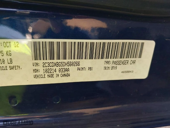 2013 Dodge Charger SE with VIN 2C3CDXBG5DH560266, listed as a IAAI auction lot 41729973 with NaN miles. Bid and sale history available at carsss.com. Image 9.