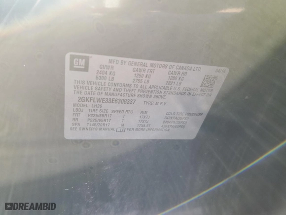 2014 GMC Terrain SLE with VIN 2GKFLWE33E6308337, listed as a Copart auction lot 82682294 with 87,832 mi miles and Salvage Title. Bid and sale history available at carsss.com. Image 13.