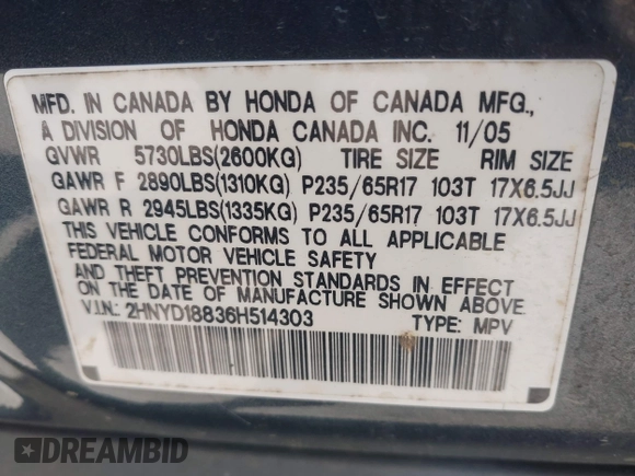 2006 Acura MDX Touring w/Navi with VIN 2HNYD18836H514303, listed as a IAAI auction lot 41972767 with 263,870 mi miles. Bid and sale history available at carsss.com. Image 9.