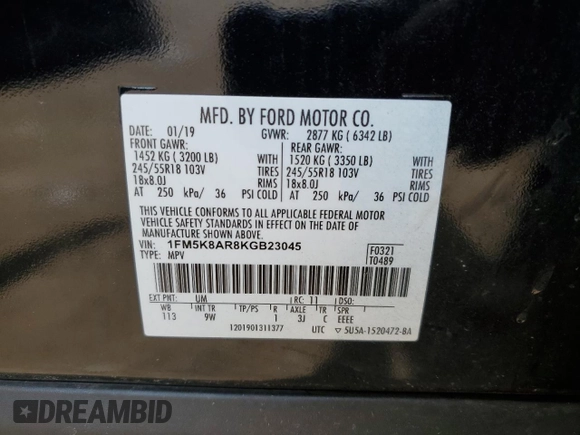 2019 Ford Police Interceptor Utility z VIN 1FM5K8AR8KGB23045, wystawiony jako Copart lot #43536005 z przebiegiem 93 164 mil mil oraz Szkoda całkowita • Salvage title. Historia ofert i sprzedaży dostępna na DreamBid. Obrazek 13.