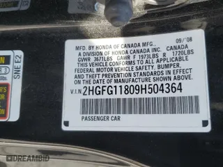 2009 Honda Civic Cpe EX with VIN 2HGFG11809H504364, listed as a Copart auction lot 53227405 with 288,077 mi miles and Salvage Title. Bid and sale history available at carsss.com. Image 12.