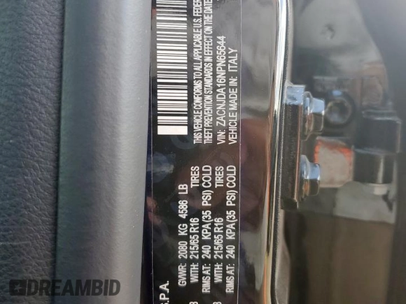 2022 Jeep Renegade Sport с VIN ZACNJDA16NPN65644, выставлен на аукционе Copart как лот 62510355 с пробегом 31 482 миль миль и Списание • Salvage title. История ставок и продаж доступна на DreamBid. Изображение 13.