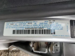 2003 Volkswagen Jetta Sedan GLS with VIN 3VWSK69MX3M118860, listed as a Copart auction lot 51745935 with 133,043 mi miles and Non Repairable. Bid and sale history available at carsss.com. Image 12.