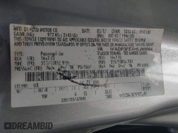 2017 Ford Focus SE with VIN 1FADP3FEXHL285064, listed as a IAAI auction lot 42528911 with 118,659 mi miles and . Bid and sale history available at DreamBid. Image 9.