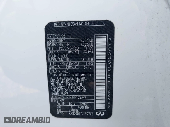 2023 Infiniti QX55 Luxe z VIN 3PCAJ5JR4PF122349, wystawiony jako IAAI lot #40942246 z przebiegiem 12 604 mil mil oraz . Historia ofert i sprzedaży dostępna na DreamBid. Obrazek 9.
