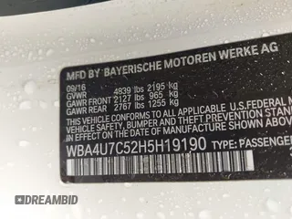 2017 BMW 4 Series 430i z VIN WBA4U7C52H5H19190, wystawiony jako IAAI lot #42086394 z przebiegiem 202 020 mil mil oraz . Historia ofert i sprzedaży dostępna na DreamBid. Obrazek 9.