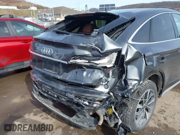 2022 Audi Q5 Sportback S line Premium Plus with VIN WA15AAFY9N2102196, listed as a IAAI auction lot 41458111 with 57,633 mi miles and . Bid and sale history available at DreamBid. Image 6.