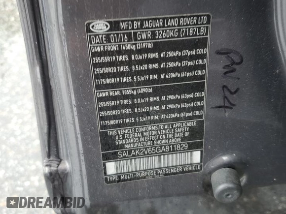 2016 Land Rover LR4 HSE Lux with VIN SALAK2V65GA811829, listed as a Copart auction lot 49287405 with Not Provided miles and Non Repairable. Bid and sale history available at DreamBid. Image 12.