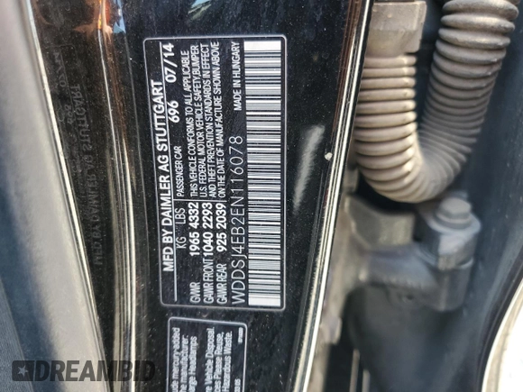 2014 Mercedes-Benz CLA 250 with VIN WDDSJ4EB2EN116078, listed as a Copart auction lot 60149905 with 184,874 mi miles and Salvage title. Bid and sale history available at DreamBid. Image 12.