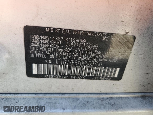 2011 Subaru WRX WRX with VIN JF1GV7E6XBG509700, listed as a Copart auction lot 59023925 with 136,550 mi miles and Salvage title. Bid and sale history available at DreamBid. Image 13.