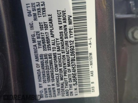 2011 Honda CR-V LX with VIN 5J6RE4H37BL069312, listed as a Copart auction lot 88556215 with 136,679 mi miles and Salvage Title. Bid and sale history available at DreamBid. Image 14.