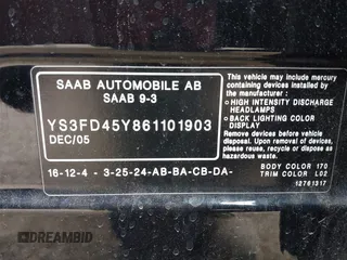2006 Saab 9-3 z VIN YS3FD45Y861101903, wystawiony jako IAAI lot #42183237 z przebiegiem 128 941 mil mil oraz . Historia ofert i sprzedaży dostępna na DreamBid. Obrazek 9.