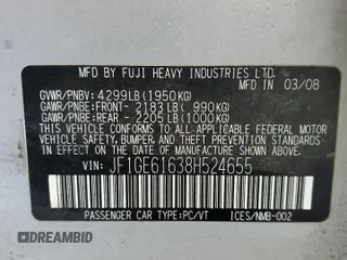 2008 Subaru Impreza Sedan (Natl) i w/Premium Pkg with VIN JF1GE61638H524655, listed as a Copart auction lot 52742795 with 200,141 mi miles and Salvage Title. Bid and sale history available at carsss.com. Image 13.