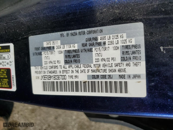 2011 Mazda CX-7 i Sport with VIN JM3ER2BM1B0387000, listed as a Copart auction lot 88333185 with NaN miles and Salvage Title. Bid and sale history available at carsss.com. Image 14.